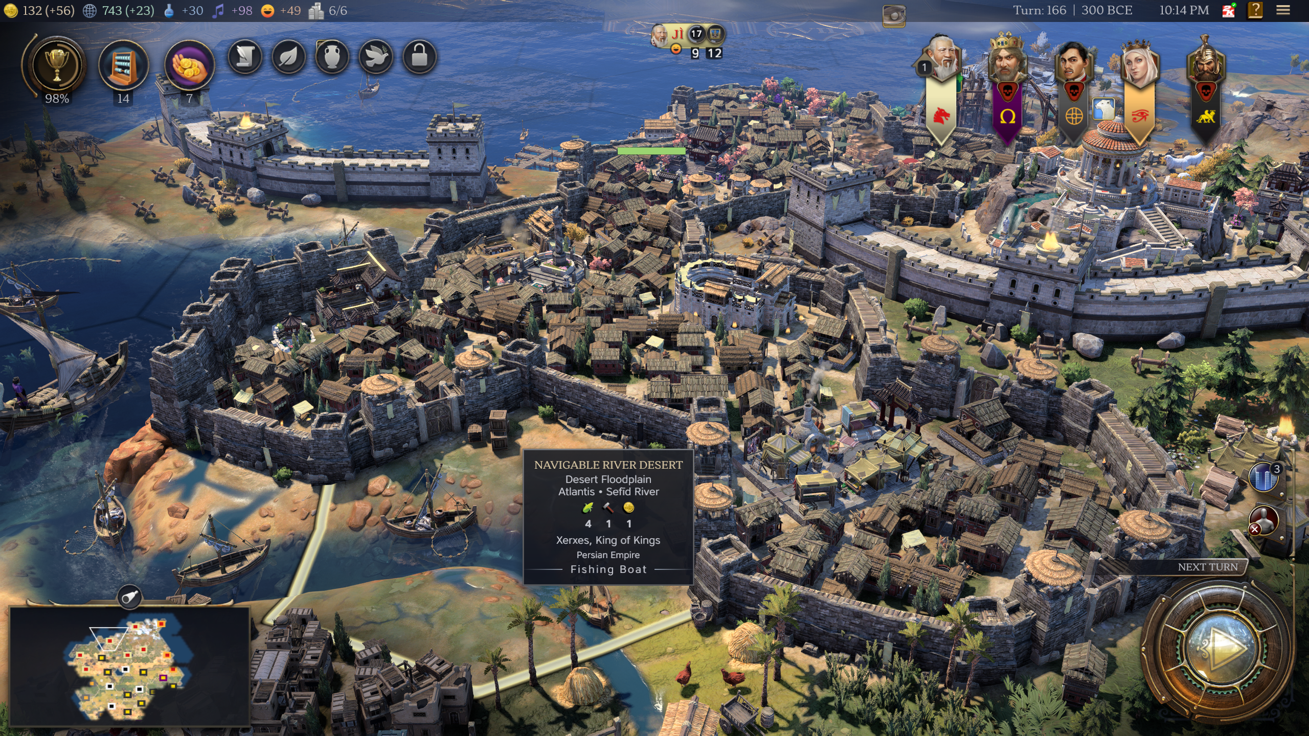 A Civilization 7 city with lots of walls.