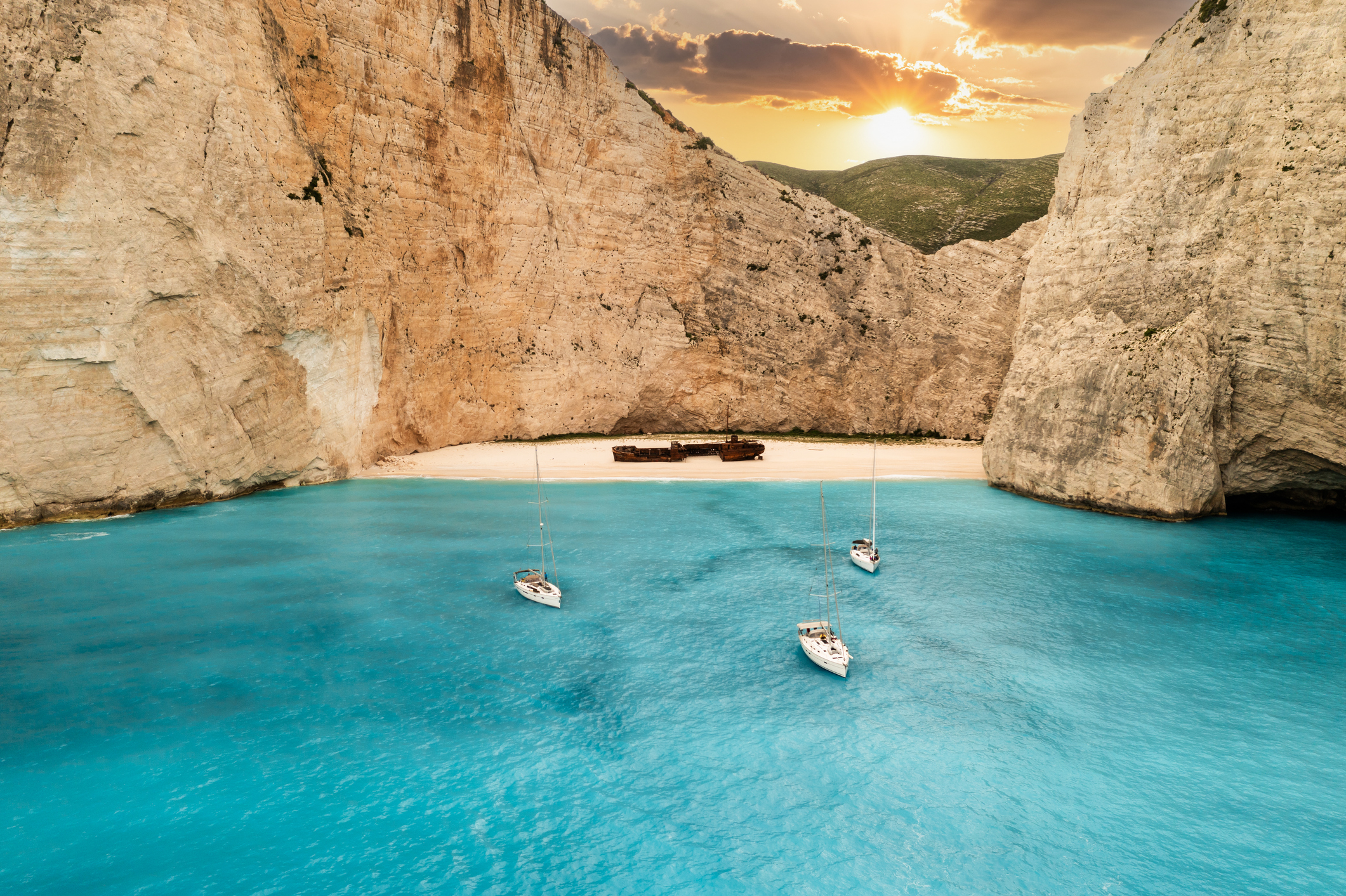 Aerial view of Navagio (Shipwreck) Beach in Zakynthos island, Greece