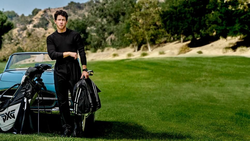 Nick Jonas modelling trousers from the PXG x NJ collaboration