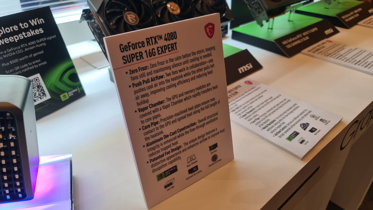 MSI RTX 4080 Super 16G Expert card on display at CES 2024.