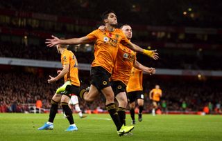 Raul Jimenez celebrates Wolves' equaliser