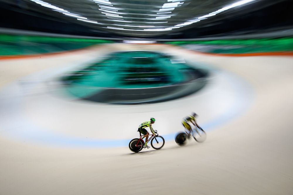 Cyclists train at the newly delivered Rio Olympic Velodrome at Olympic Park