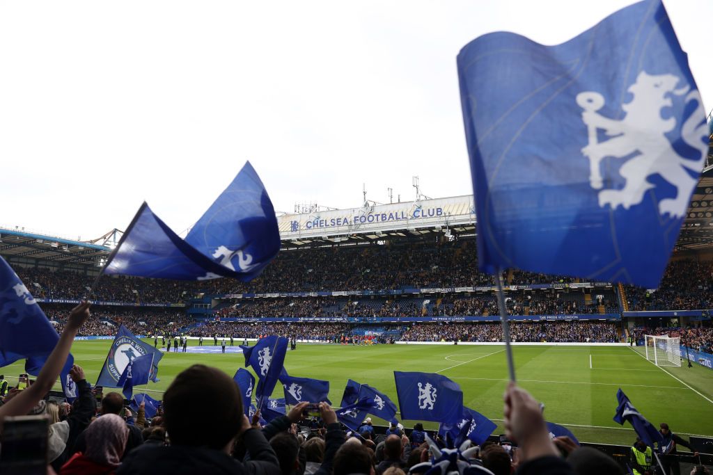 General view inside Stamford Bridge stadium as the teams enter the pitch ahead of the UEFA Women&#039;s Champions League 2023/24 semi-final second leg match between Chelsea FC and FC Barcelona at on April 27, 2024 in London, England.(Photo by Catherine Ivill - AMA/Getty Images)