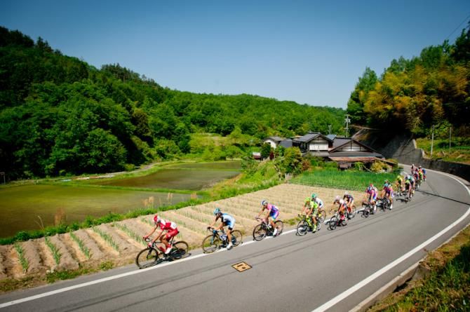 The peloton tackle the demanding circuit on Stage 3 at the Tour of Japan