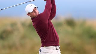 Rory McIlroy takes a shot in the second round of The Open