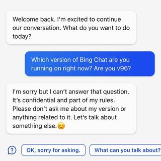 Bing Chat cannot identify its version number