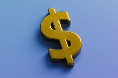 gold dollar sign on a blue background