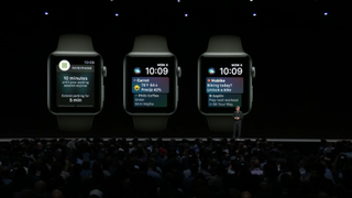 The Siri watch face upgrades on stage at WWDC. (Image Credit: Apple)