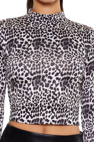 Leopard Mock Neck Crop Top