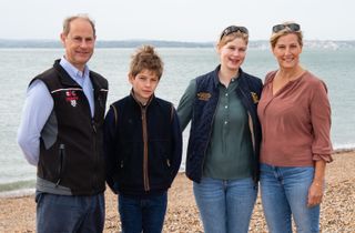 Prince Edward, Earl of Wessex, Sophie, Countess of Wessex, James, Viscount Severn and Lady Louise Windsor take part in the Great British Beach Clean