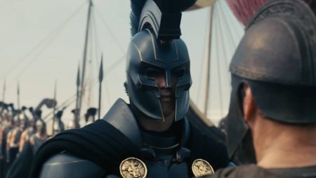 Benny Safdie as Agamemnon and Matt Damon as Odysseys in The Odyssey