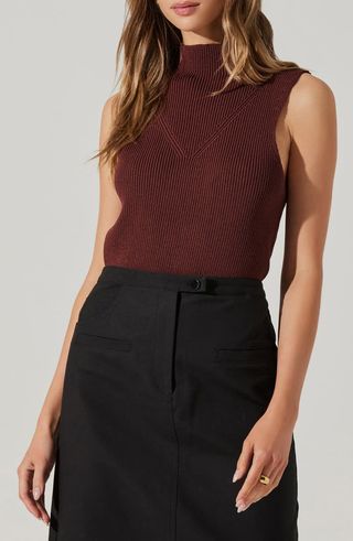 Zea Sleeveless Funnel Neck Rib Sweater