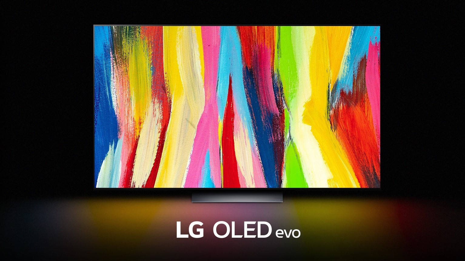 LG C2 OLED on a black background with a black pattern displayed on the screen.