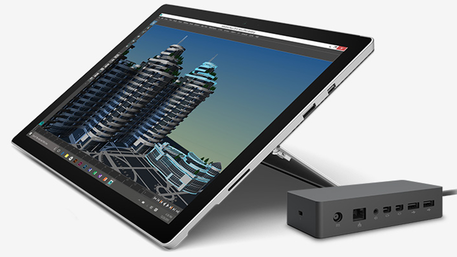 Bästa dockningsstation för laptop: En produktbild på en Microsoft Surface Dock som visas upp mot en vit bakgrund.