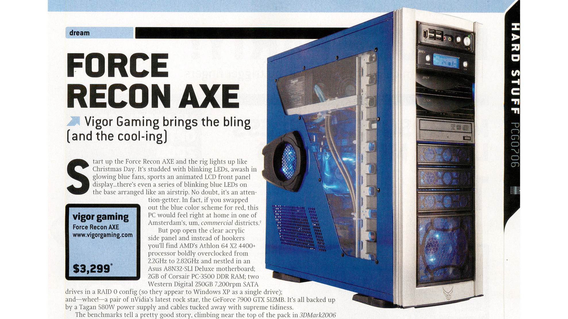 PCG July 2006 Hard Stuff review of a Force Recon Axe gaming PC