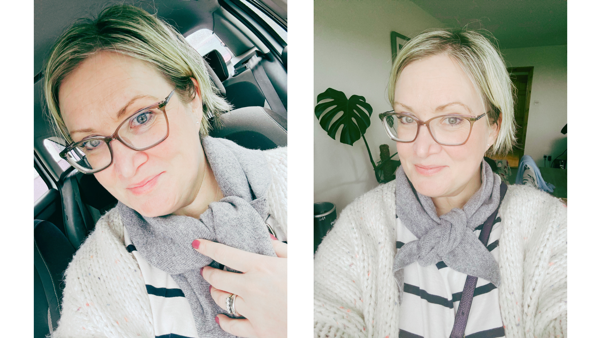 Writer Heidi Scrimgour wearing a triangle scarf