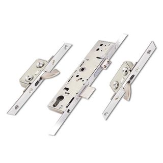 3-piece front door lock in silver on a white background