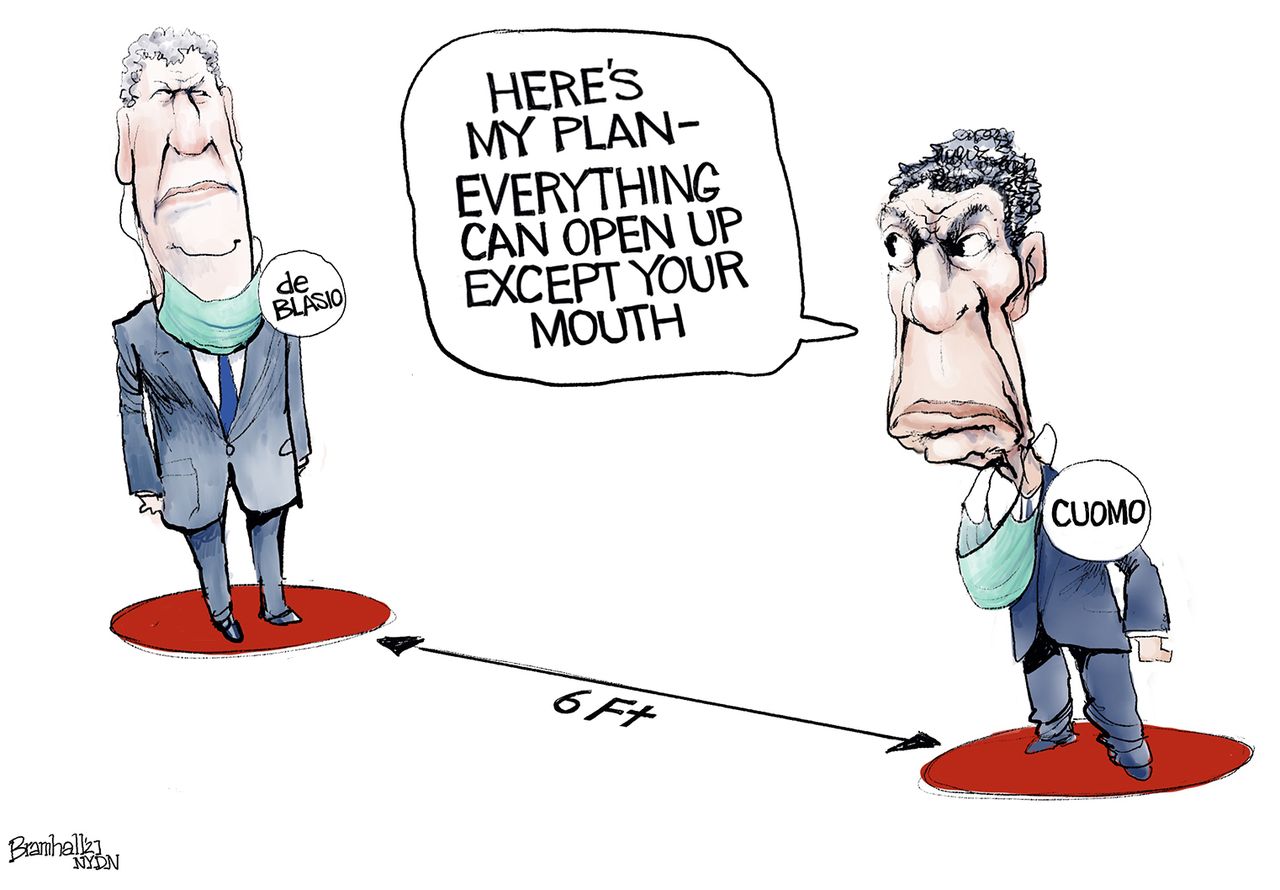 Political Cartoon U.S. cuomo de blasio covid reopening