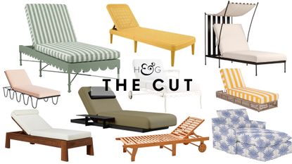 Outdoor lounge chairs of various styles, ranging from whimsical to traditional cabana-club, pictured against a white background