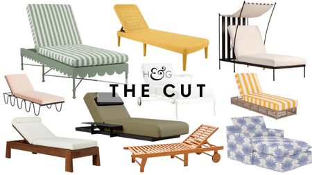 Outdoor lounge chairs of various styles, ranging from whimsical to traditional cabana-club, pictured against a white background