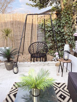 Becky Lane turned a crazy paved patio into a stylish sun trap for £100