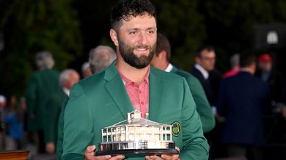 Jon Rahm with the trophy after winning the 2023 Masters