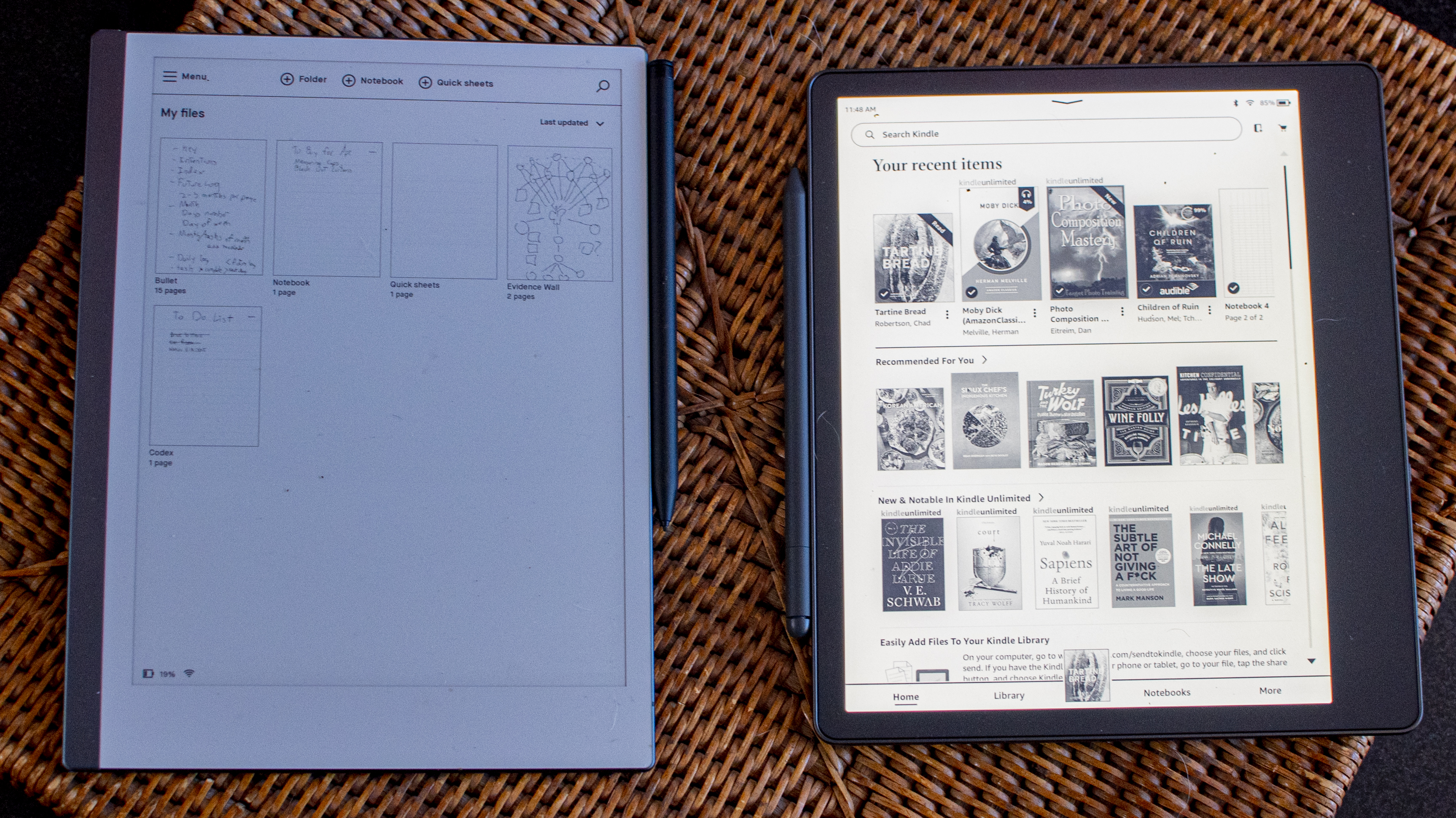 Kindle Scribe and reMarkable 2 e ink writing tablets