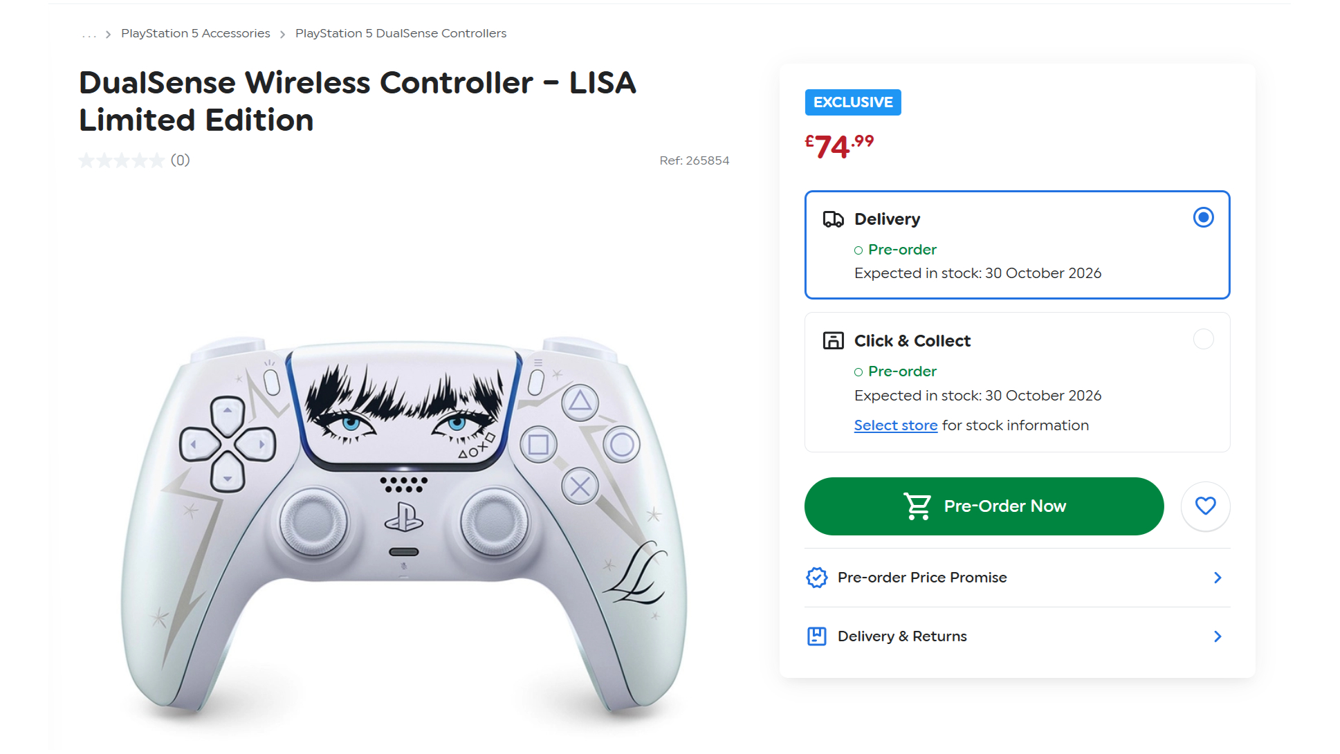The Lisa DualSense pre-order page at Smyths Toys
