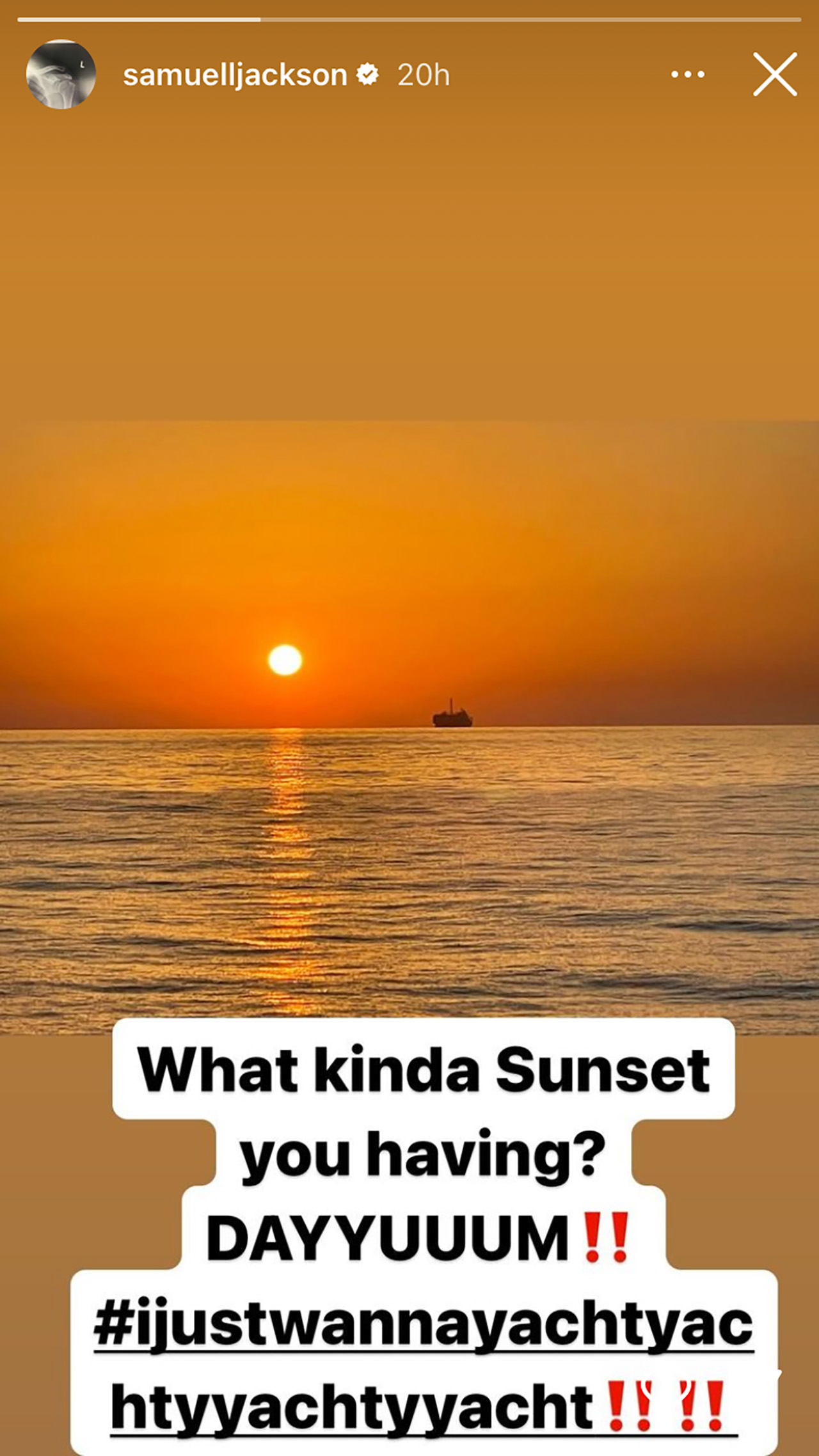 Samuel L. Jacksons Sonnenuntergangsansicht von seinem Yacht-Screenshot aus.