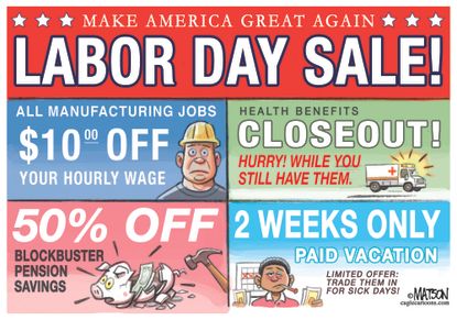 Political cartoon U.S. Labor Day Trump MAGA manufacturing jobs