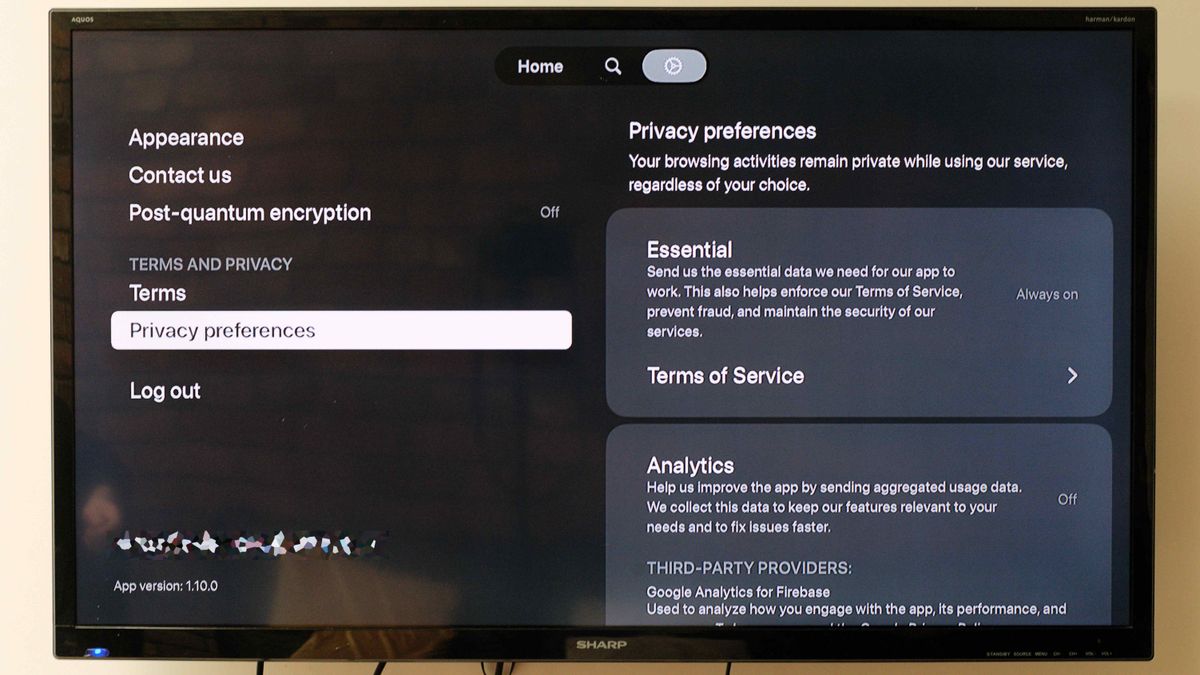 Proton VPN app running on an Apple TV
