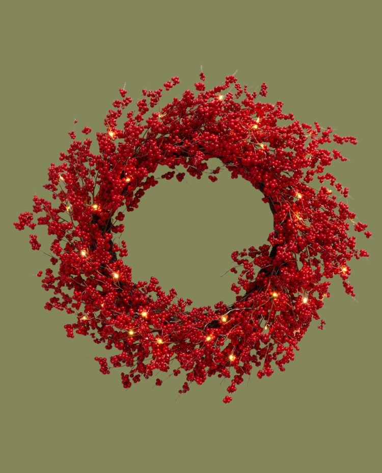 Pottery Barn, Lit Faux Red Berry Wreath 