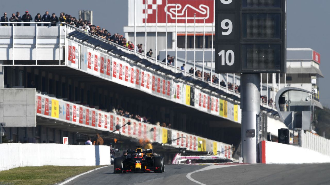 Max Verstappen drives the Red Bull RB16 during F1 pre-season testing at the Circuit de Barcelona-Catalunya