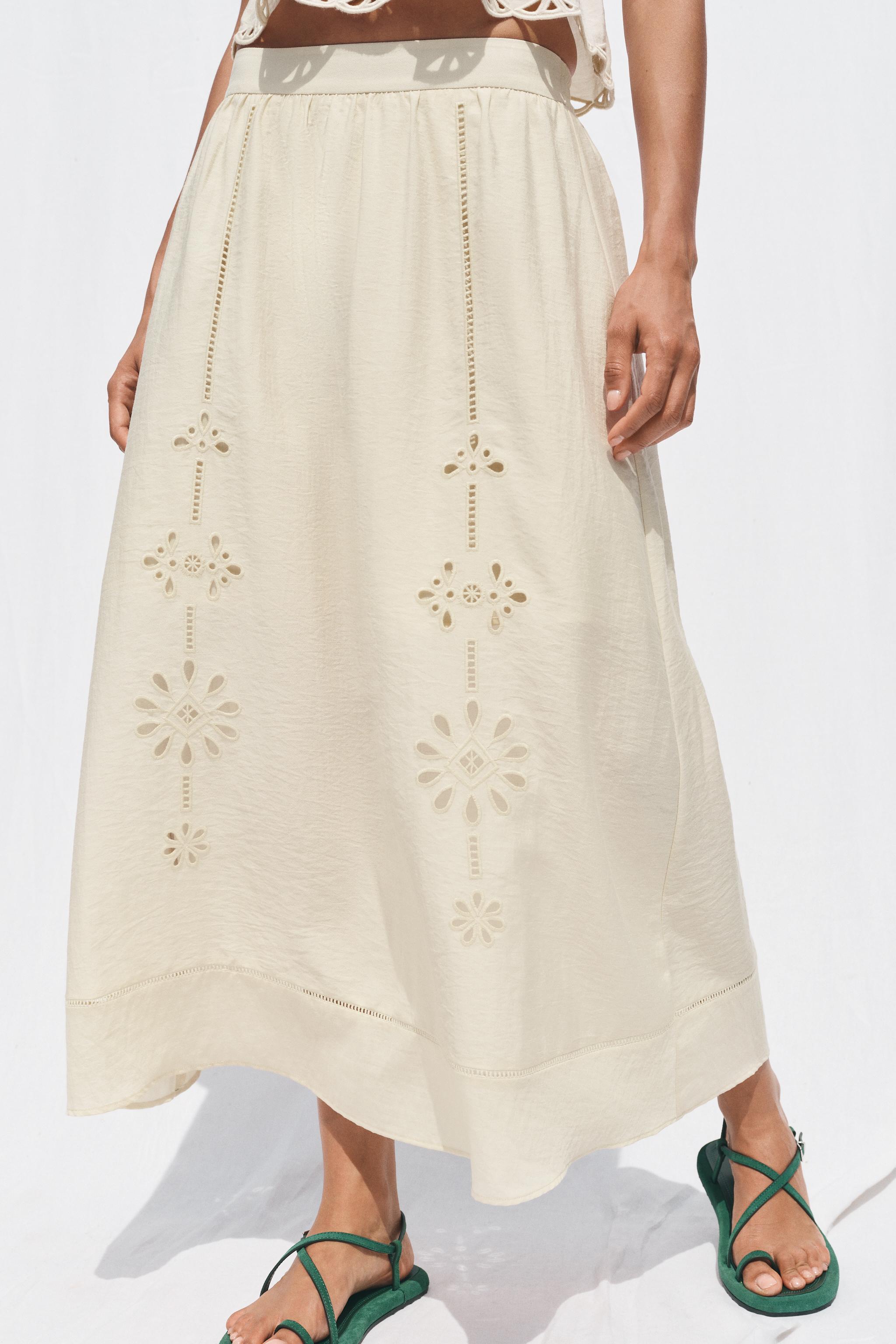 Embroidered Eyelet Midi Skirt