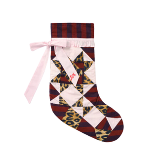 Patchwork Bow Christmas Stocking - Pink, Leopard & Stripe