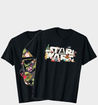 Star Wars t-shirts against a plain background