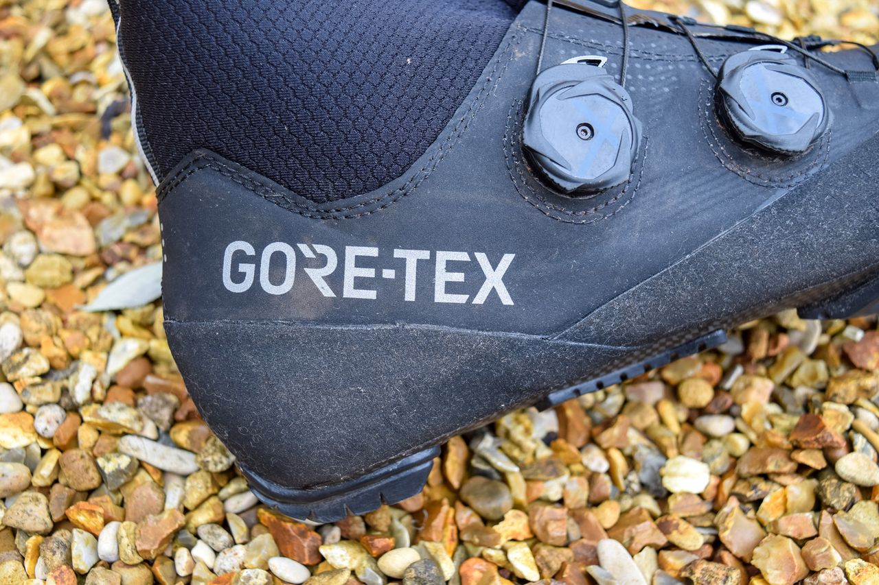 The heel of a Northwave Flagship GTX shoe showing the Gore-Tex logo