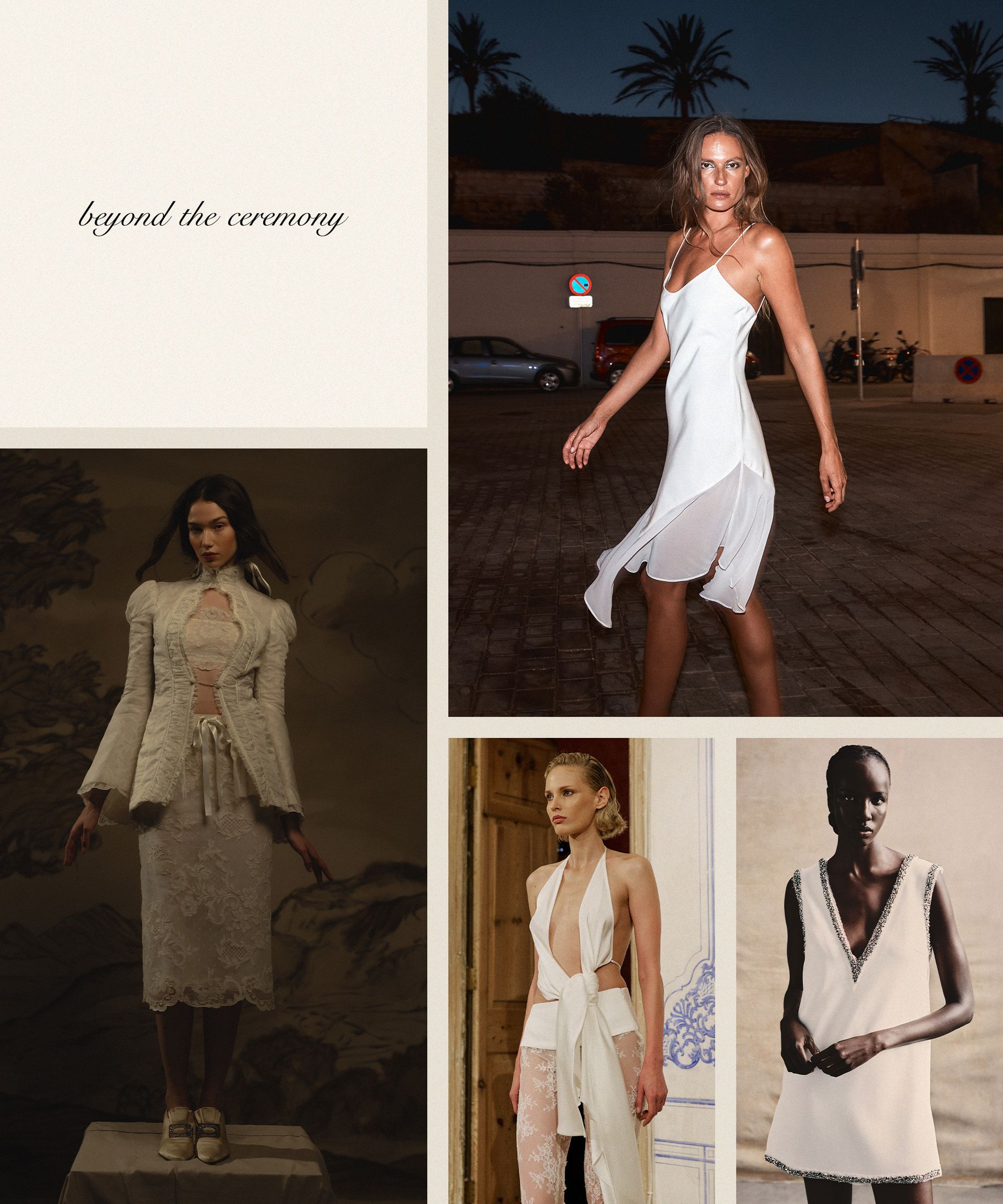 a collage of woman wearing bridal looks for all types of wedding moments