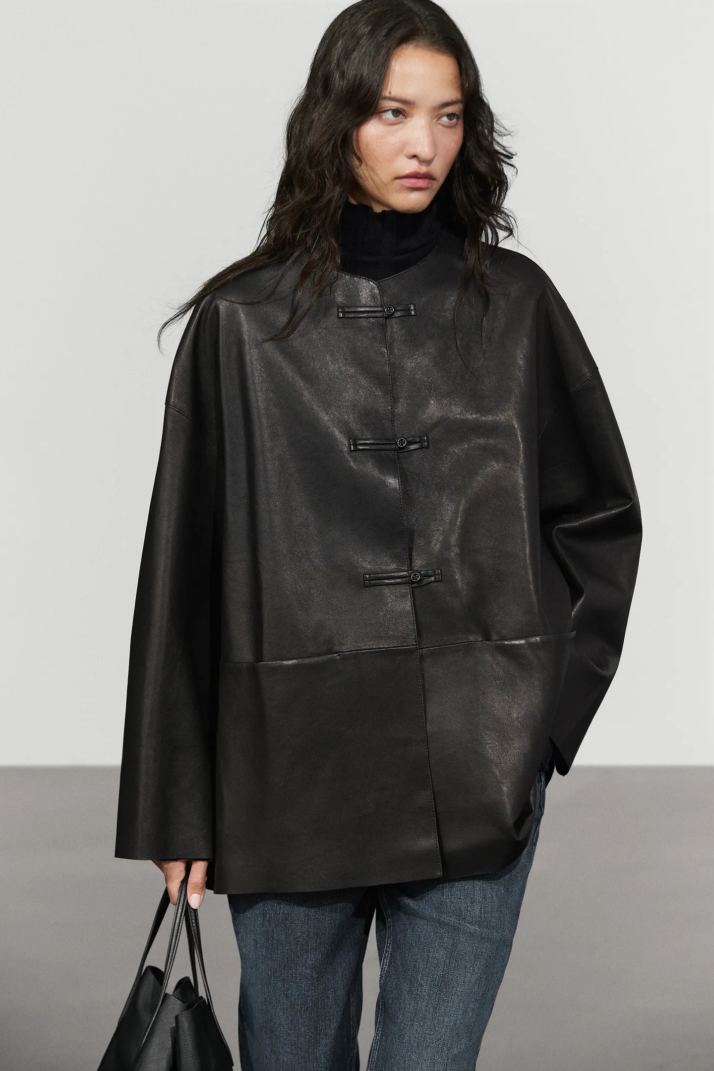 Massimo Dutti, Leather Jacket With Toggle Detail