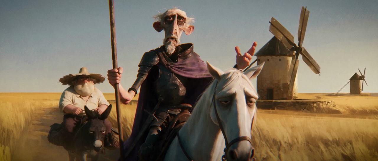 Screens from an AI made animated short featuring an old Spanish night