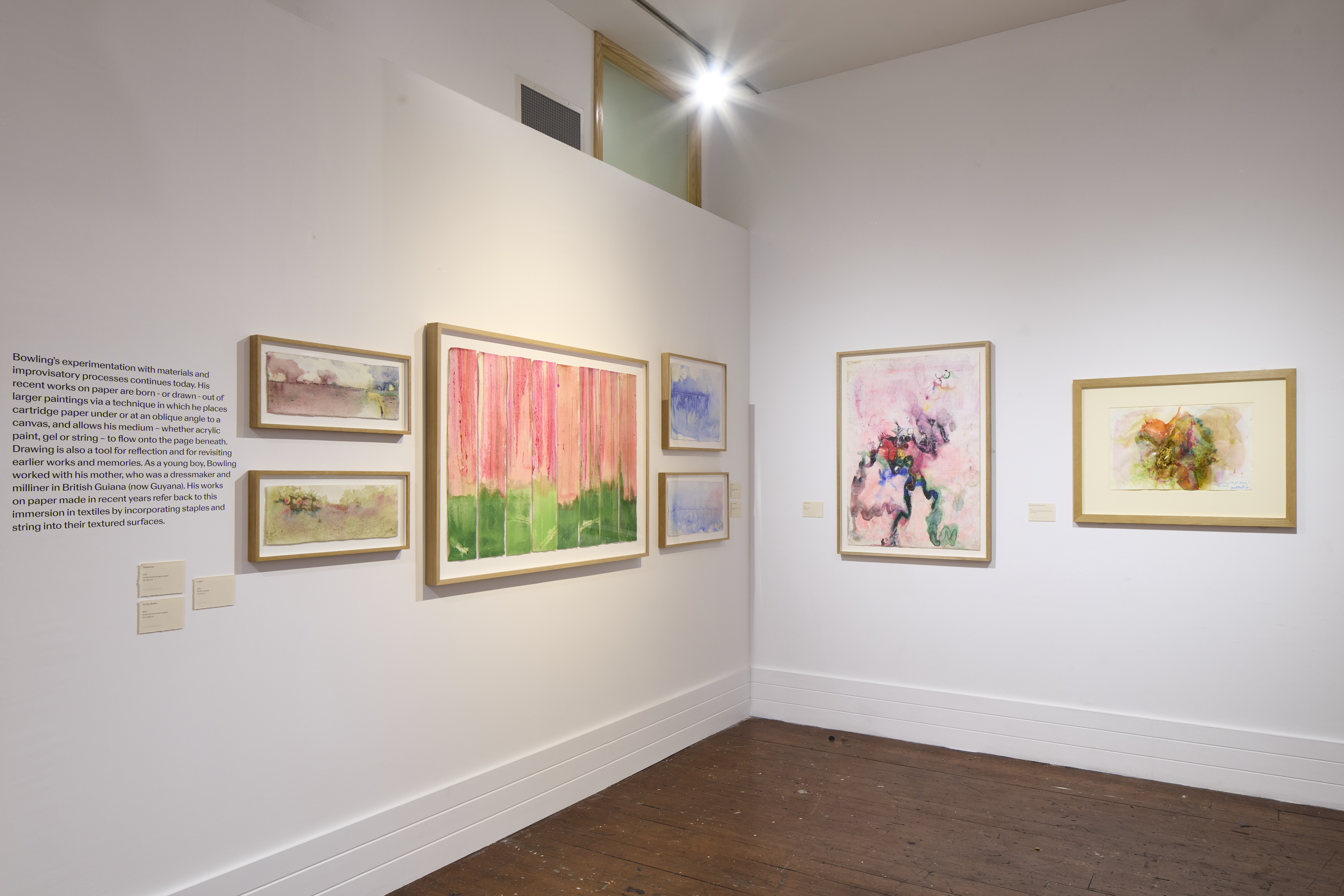 Installation view of Frank Bowling