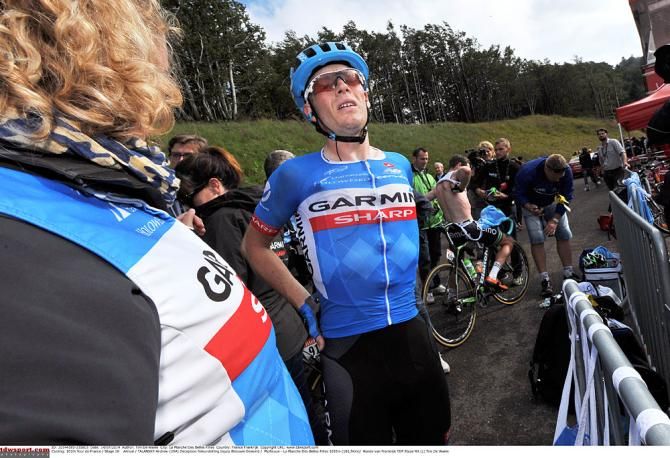 Andrew Talansky stretches after finishing the stage