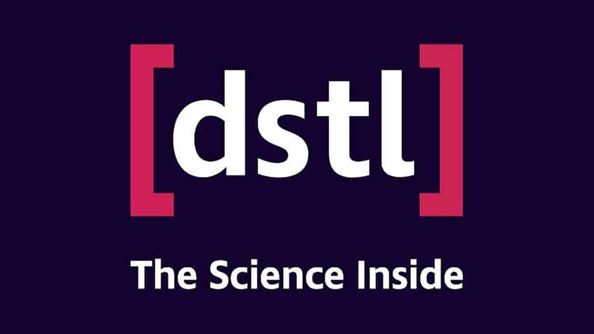 The logo for the Defence Science and Technology Laboratory (Dstl), written in white text on a purple background with pink square brackets on either side, and the motto &amp;#039;The Science Inside&amp;#039; in white underneath