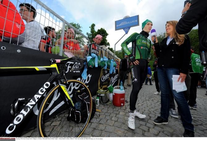 Pierre Rolland is interviewed after the stage