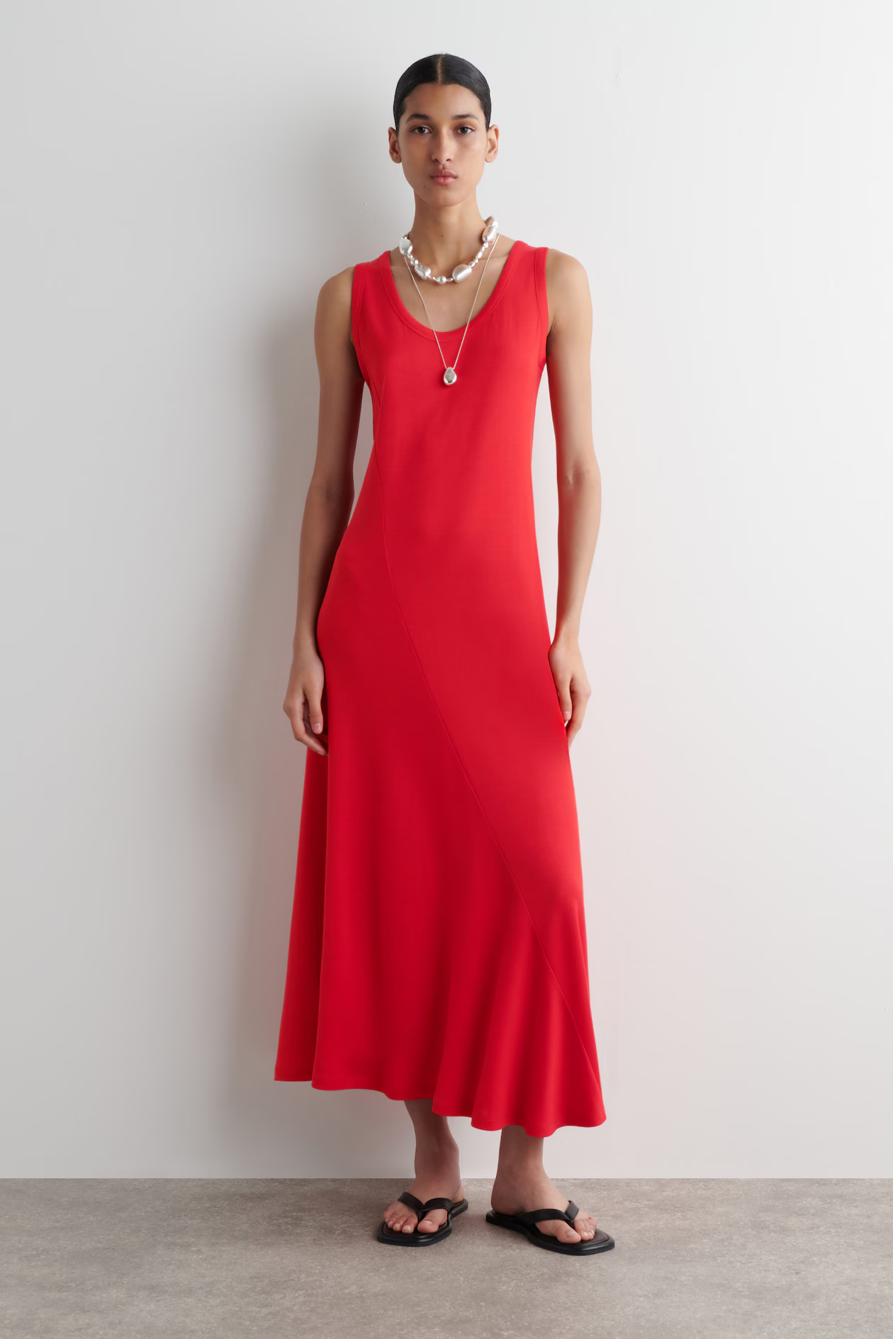 cos, ASYMMETRIC JERSEY MIDI DRESS