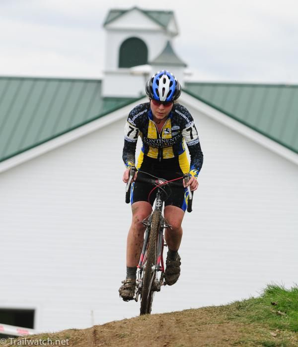 Sheila Vibert (Sunapee Racing) in front of the calf barn