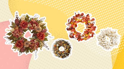 Fall wreath graphic with 4 options on in various sizes