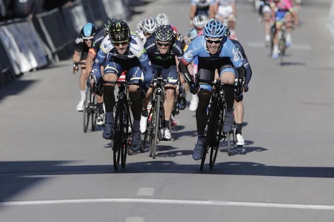 The final metres of the sprint finish at the Trofeo Migjorn