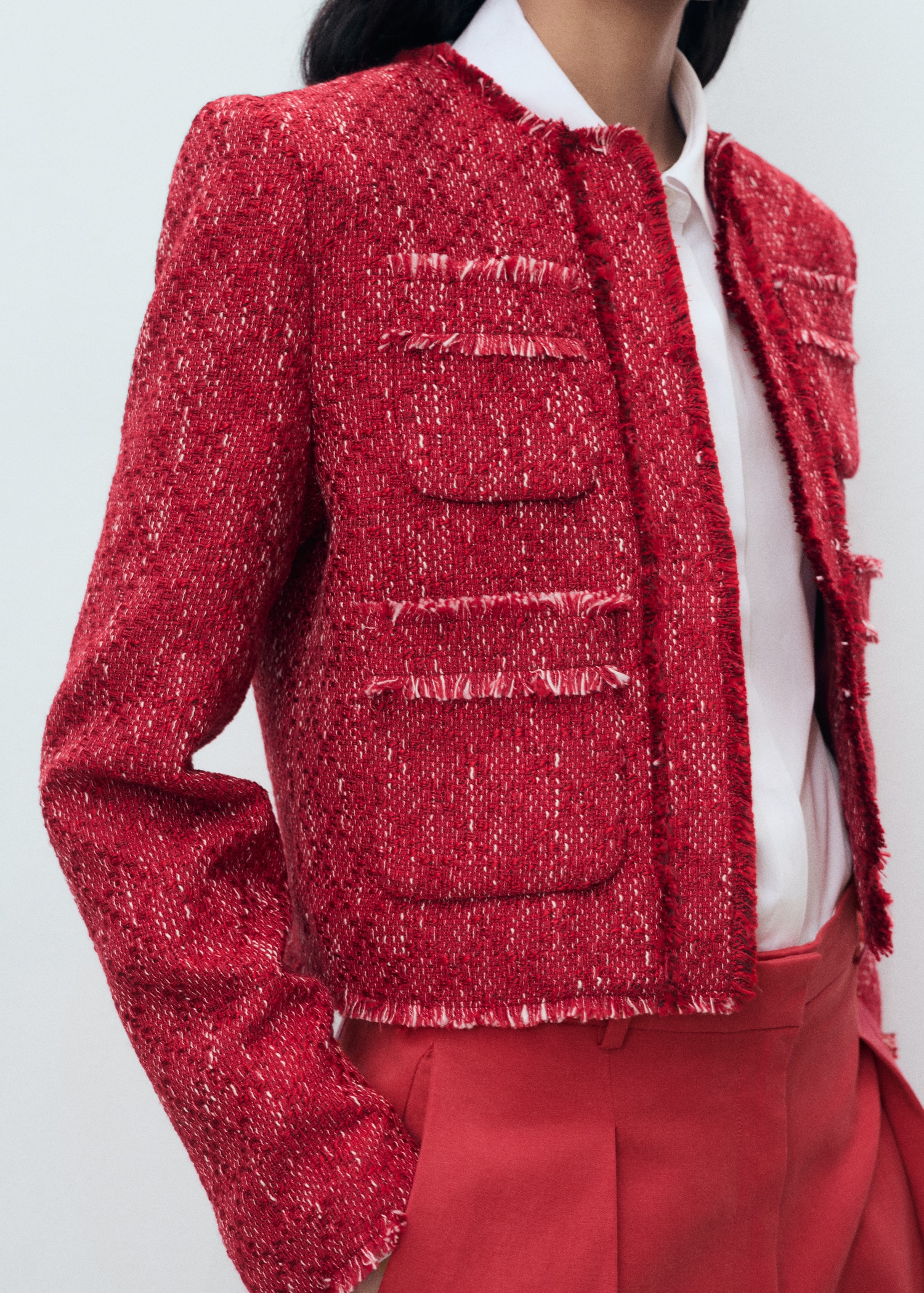 Tweed Jacket With Frayed Ends - Women | Mango Usa