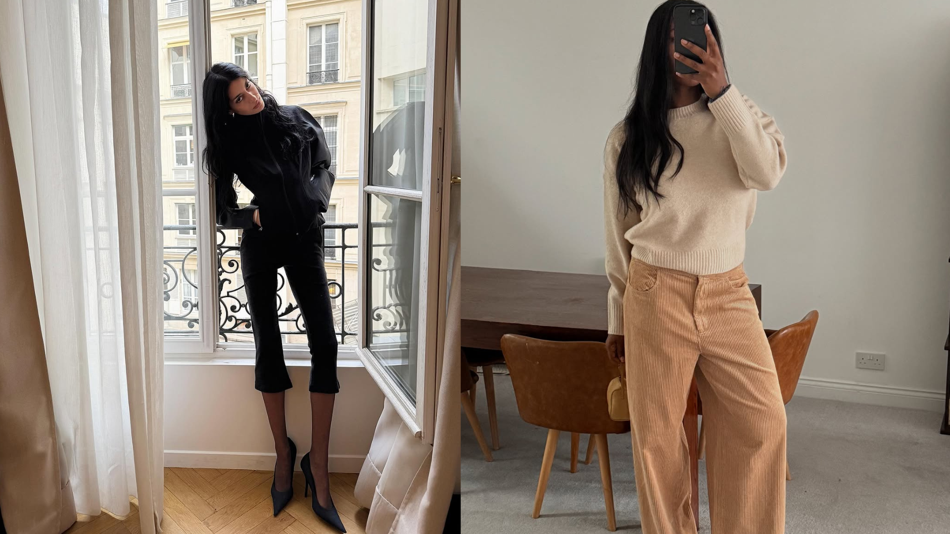 woman wearing winter to spring transitional pant trend 2026